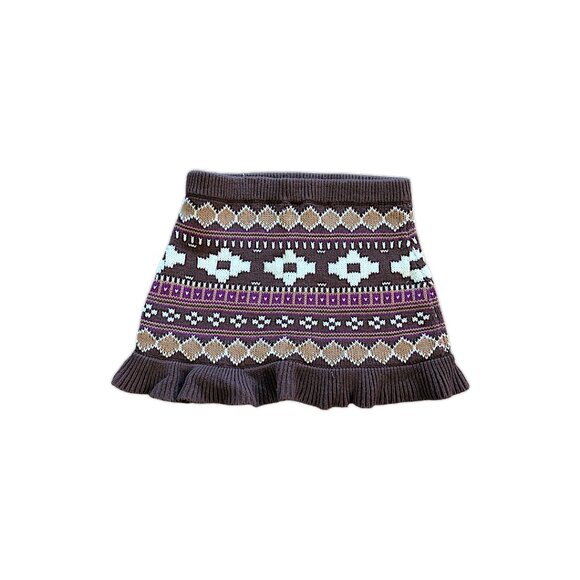 Joe Fresh Mini Skirt Knit Pull On Stretch Geometric Print Brown Girls Size 8 - Picture 2 of 3